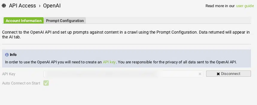 Connectez Screaming Frog à OpenAI via l'API