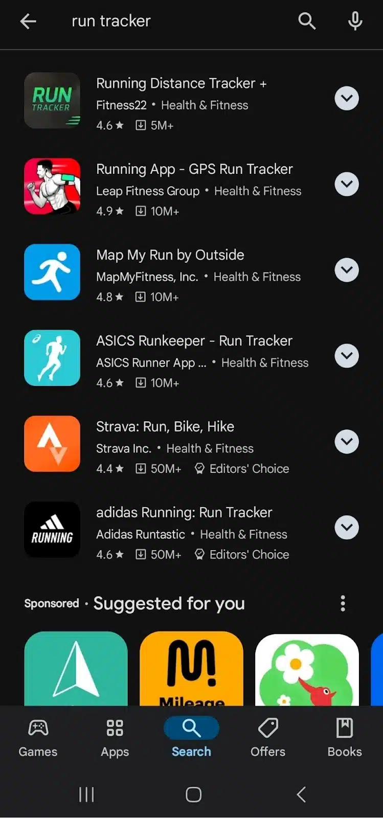 Recherche de « run tracker » sur Google Play