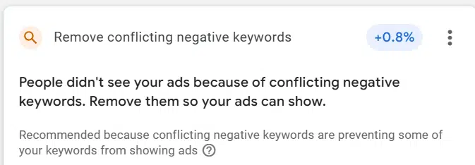 Google Ads - Supprimer les mots clés négatifs conflictuels