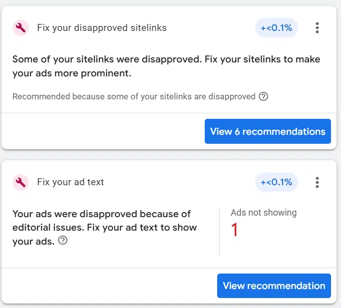 Google Ads - désapprobation