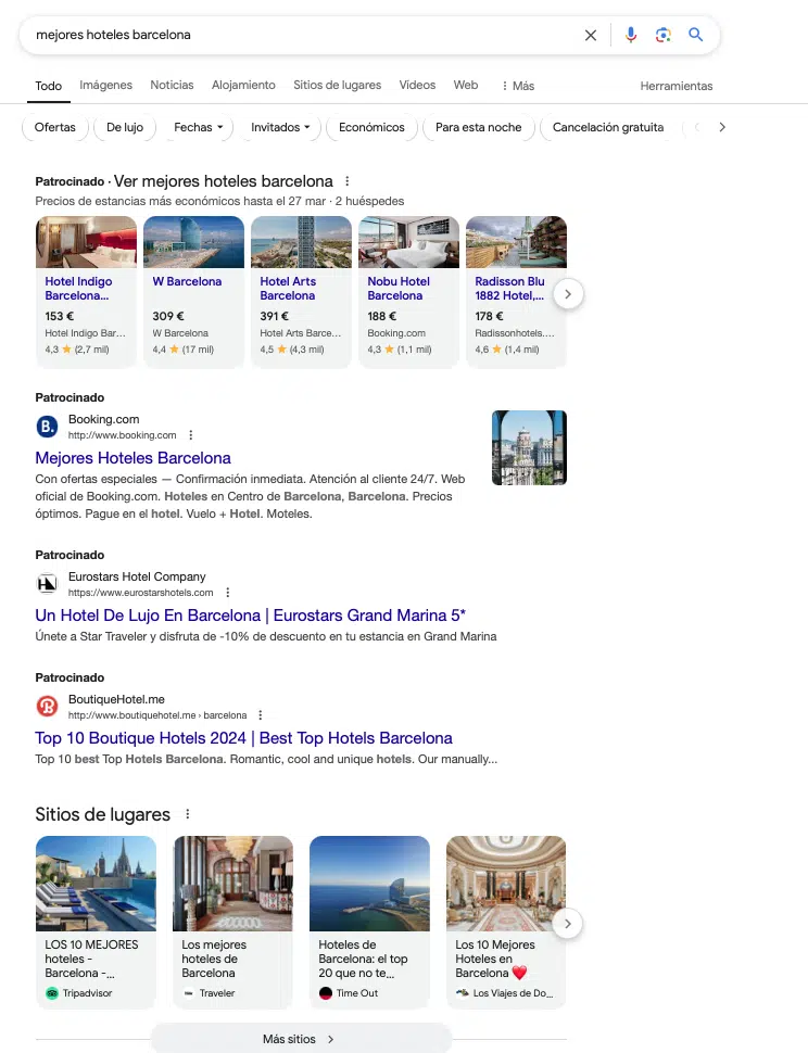 Recherche Google - Mejores Hoteles en Barcelone