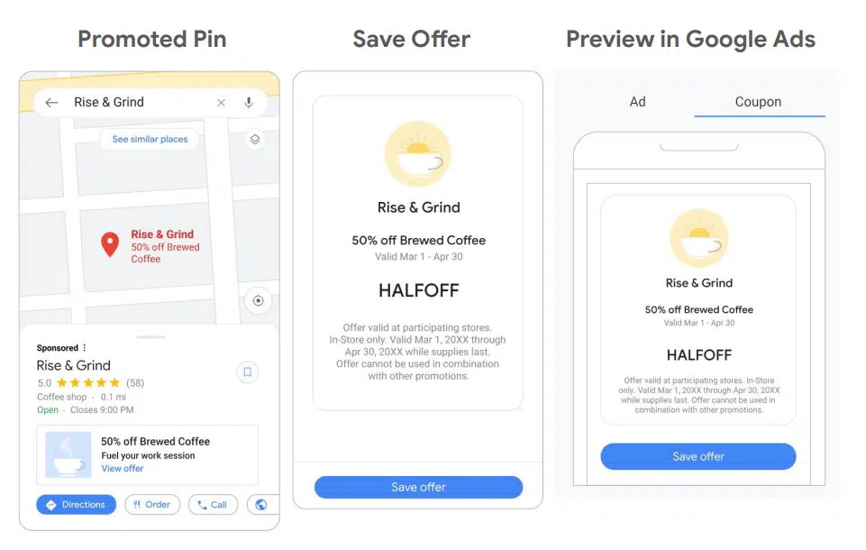 Promotions locales dans les cartes - publicités Google