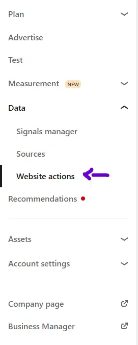Configuration des actions du site Web LinkedIn