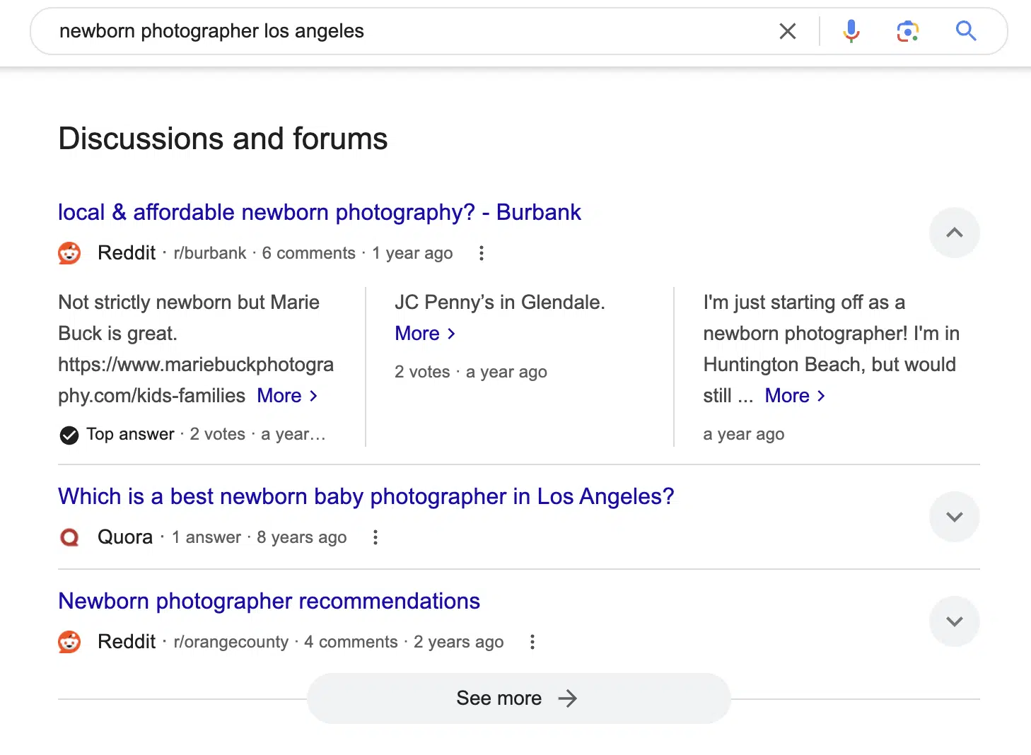 Discussions et forums de recherche Google - Photographe nouveau-né