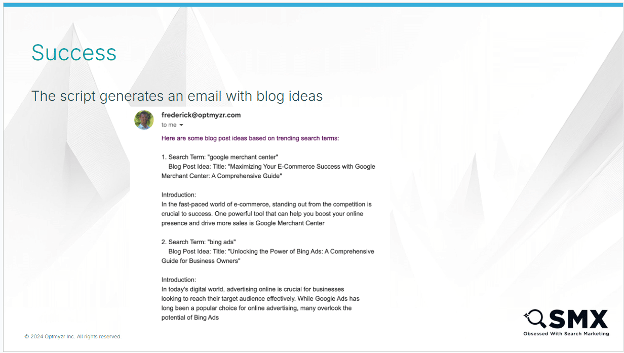 Exemple: transformer un script de tendances de recherche en un générateur de contenu de newsletter
