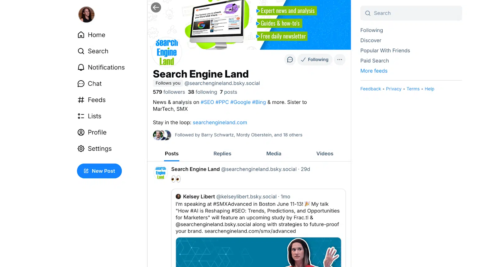 Une capture d'écran du compte foncier du moteur de recherche sur bluesky