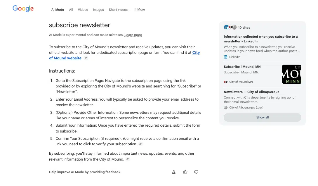 Newsletter Google AI en mode abonnement