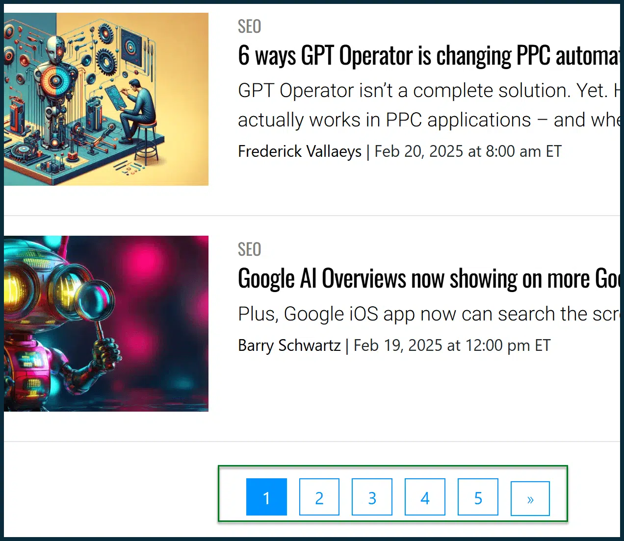 Pagination des nouvelles du blog