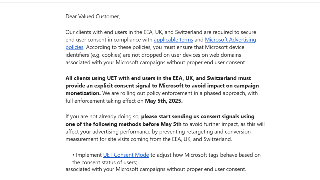Date limite de mode consentement Microsoft mai 2025
