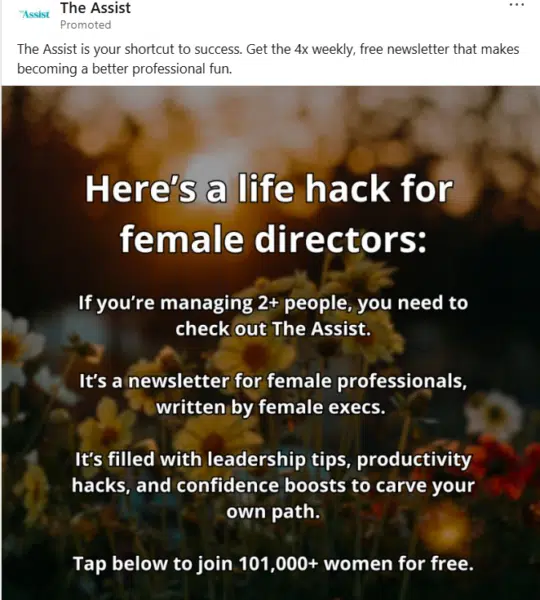Exemple d'annonce LinkedIn